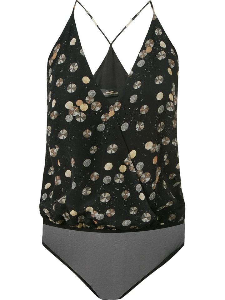 Andrea Marques Wrapped V-neck Printed Body, Women's, Size: 40, Black, Silk