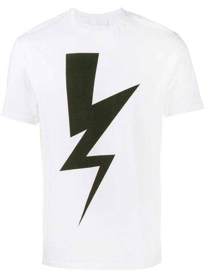 Neil Barrett Lightning Bolt Logo T-shirt, Men's, Size: Medium, White, Cotton