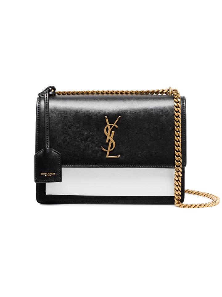 Saint Laurent Black And White Sunset Monogram Leather Shoulder Bag