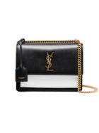 Saint Laurent Black And White Sunset Monogram Leather Shoulder Bag