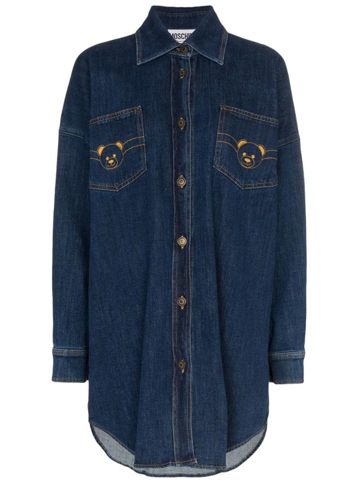 Moschino Teddy Logo Denim Shirt-dress - Blue