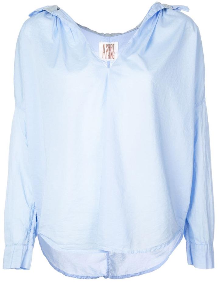 A Shirt Thing Frill Collar Open Neck Shirt - Blue