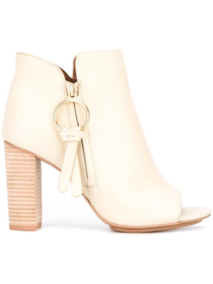 See By Chloé Peep Toe Ankle Boots - Nude & Neutrals