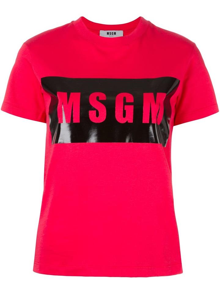 Msgm Front Logo T-shirt, Women's, Size: Large, Red, Cotton