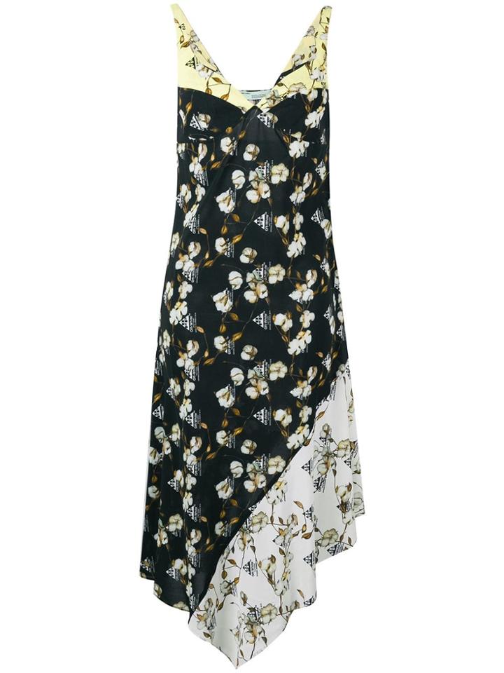 Off-white Cotton Flower Print Midi Dress - Black