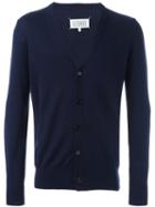 Maison Margiela Elbow Patch Cardigan, Men's, Size: Xl, Blue, Cotton/leather/wool