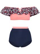 Flagpole Diana High-waisted Ruffle Bandeau Bikini Set - Blue