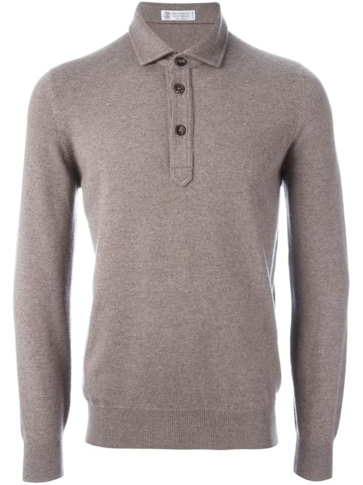 Brunello Cucinelli Cashmere Buttoned Collar Jumper, Men's, Size: 50, Brown, Cashmere