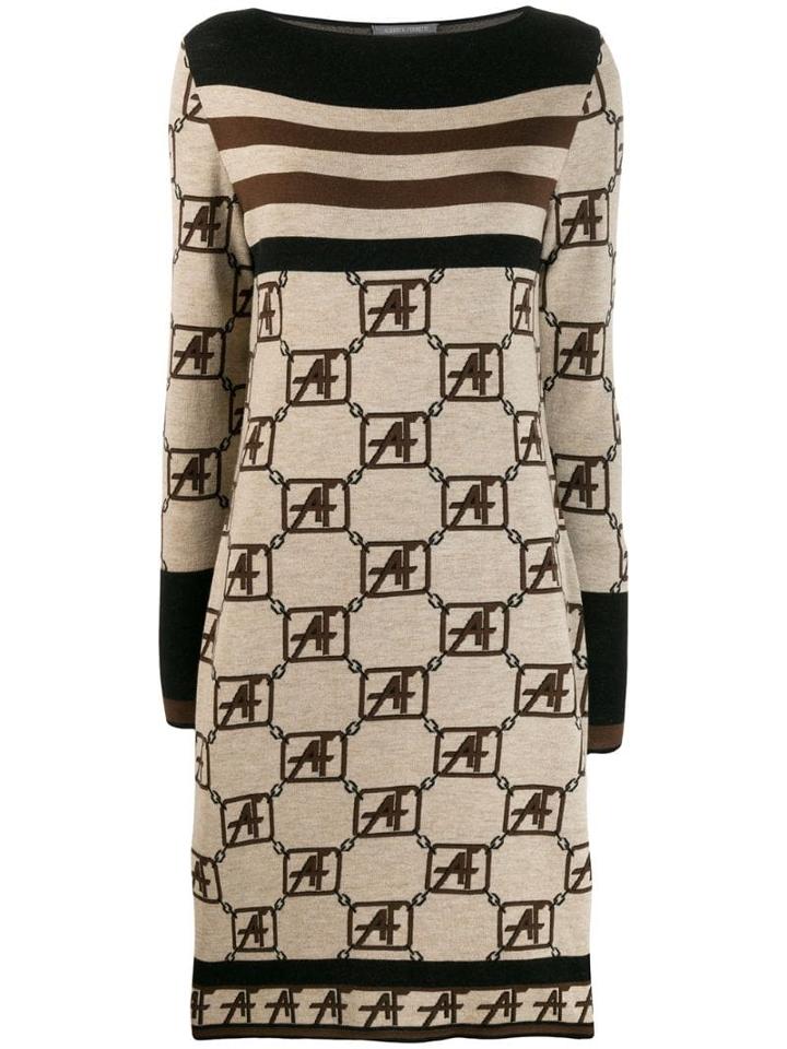 Alberta Ferretti Knitted Boat Neck Dress - Neutrals
