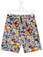 Kenzo Kids Badges Print Shorts, Boy's, Size: 14 Yrs, Grey