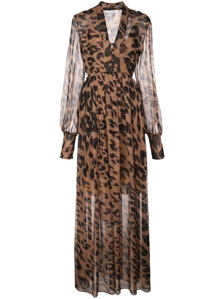 Oscar De La Renta Leopard Print Maxi Dress - Brown