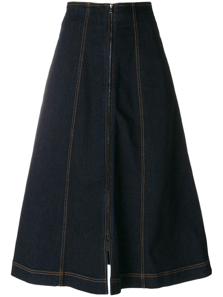 Fendi Denim Flared Midi Skirt - Blue