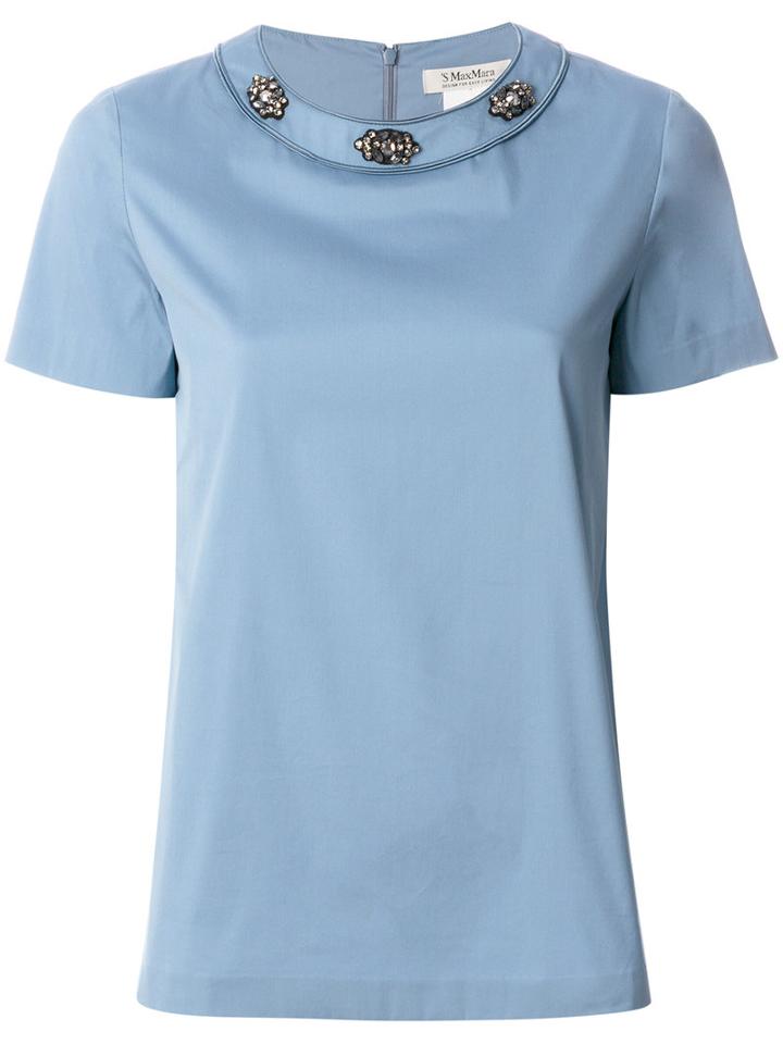 's Max Mara - Studded Collar Top - Women - Cotton/polyamide/spandex/elastane - 38, Blue, Cotton/polyamide/spandex/elastane
