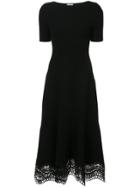 Oscar De La Renta Scalloped Lace Hem Fluted Midi Dress - Black