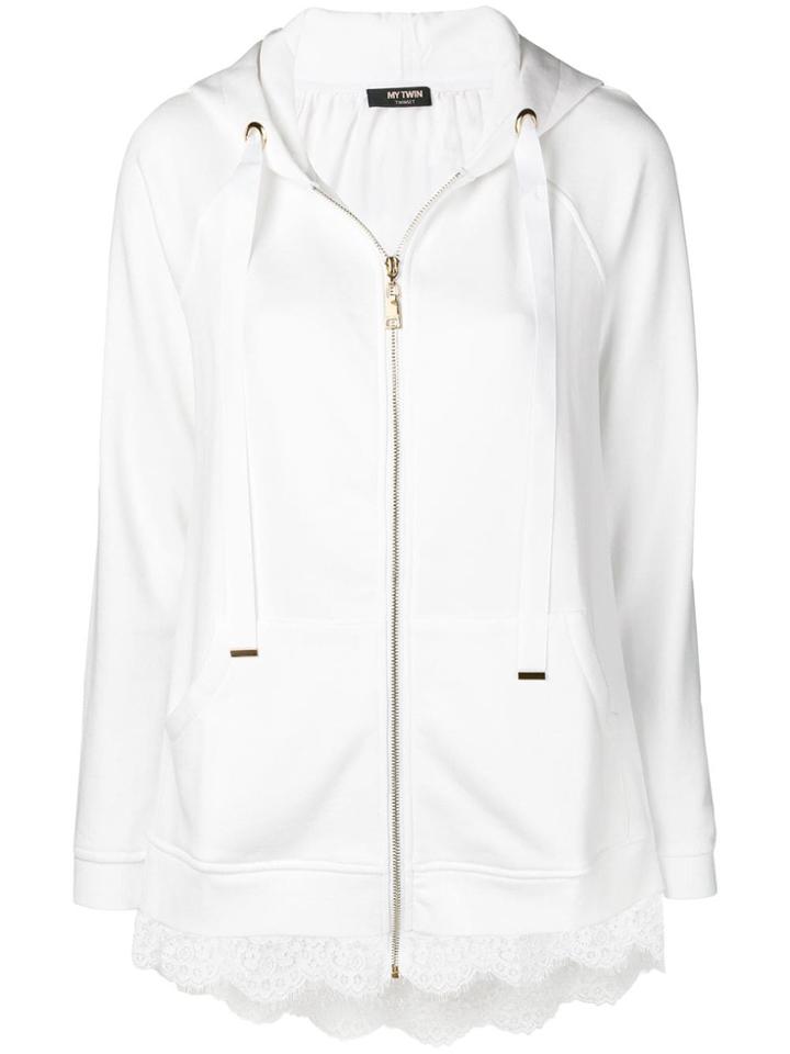 Twin-set Lace Trim Zipped Hoodie - White
