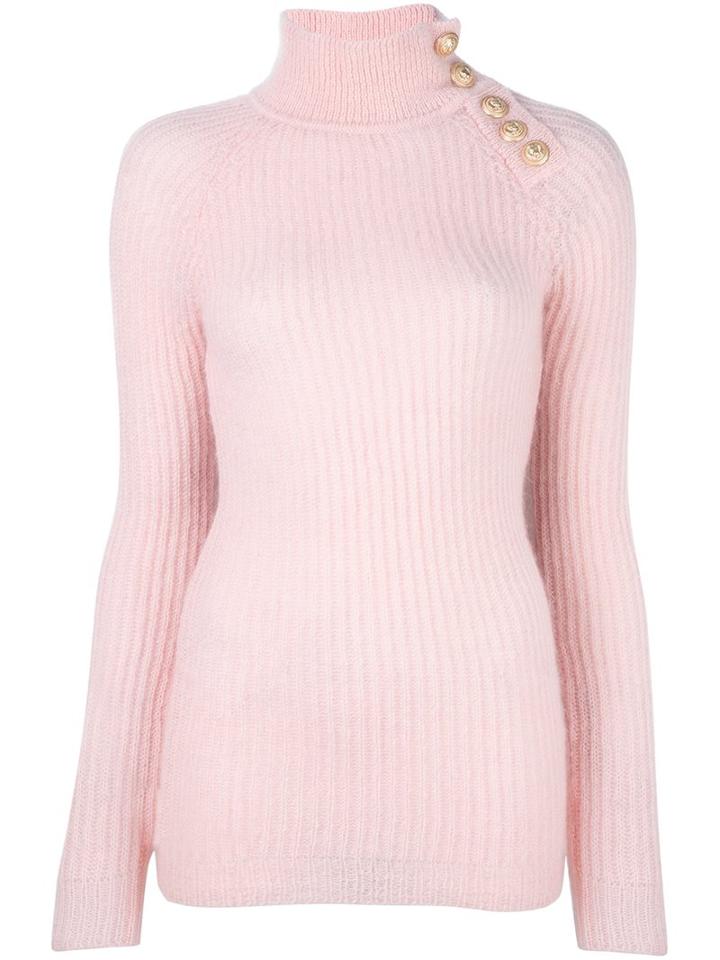 Balmain Ribbed Roll Neck Jumper, Women's, Size: 44, Pink/purple, Mohair/wool/nylon