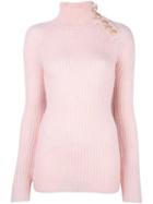 Balmain Ribbed Roll Neck Jumper, Women's, Size: 44, Pink/purple, Mohair/wool/nylon