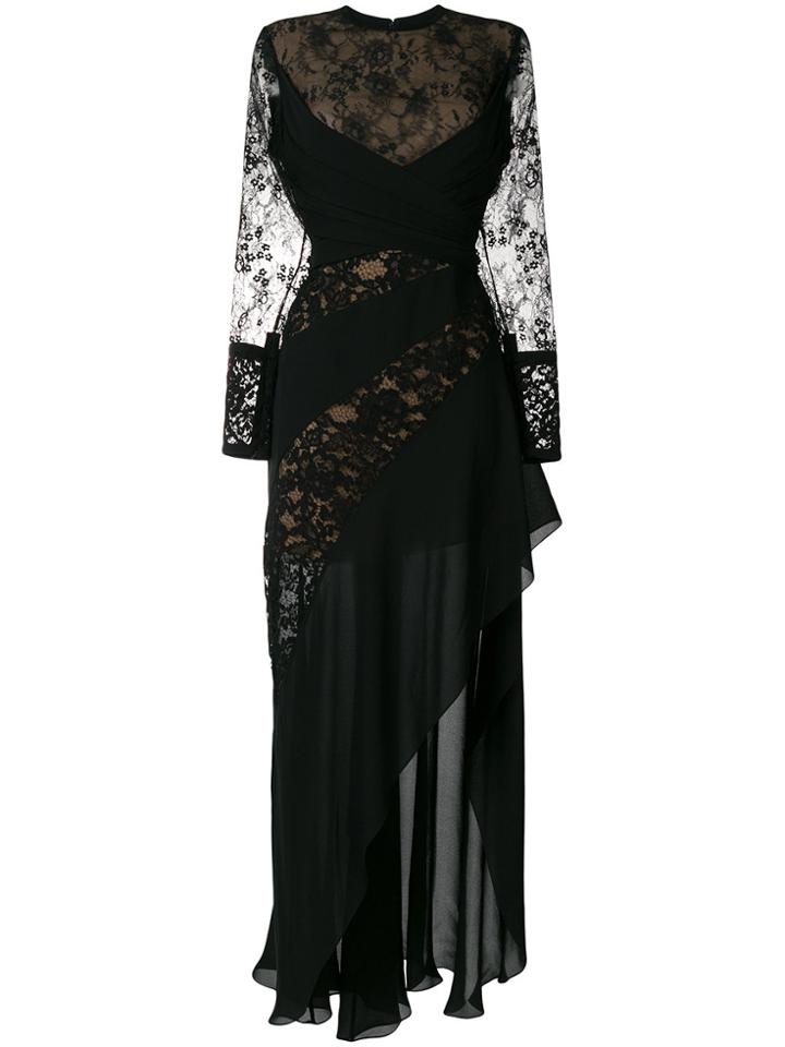 Elie Saab Lace Wrap Ruffled Gown - Black