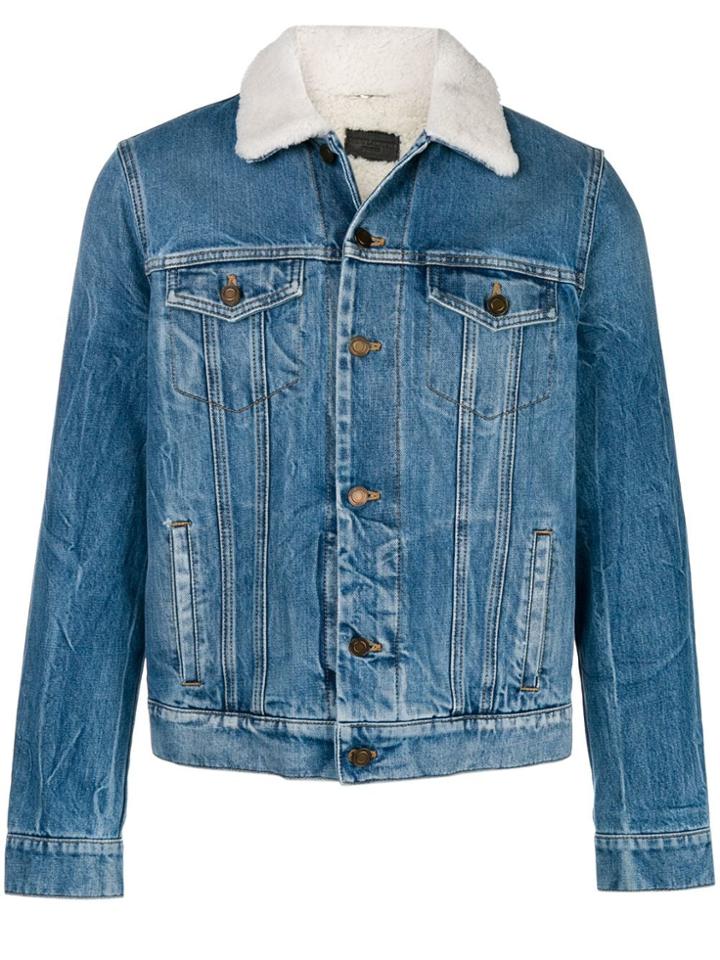 Saint Laurent Shearling Collar Denim Jacket - Blue