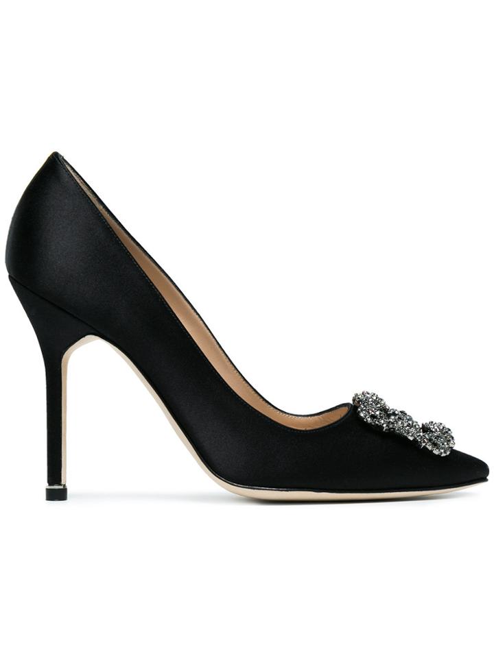 Manolo Blahnik Black Satin Hangisi Buckle 105 Pumps