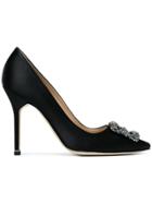 Manolo Blahnik Black Satin Hangisi Buckle 105 Pumps