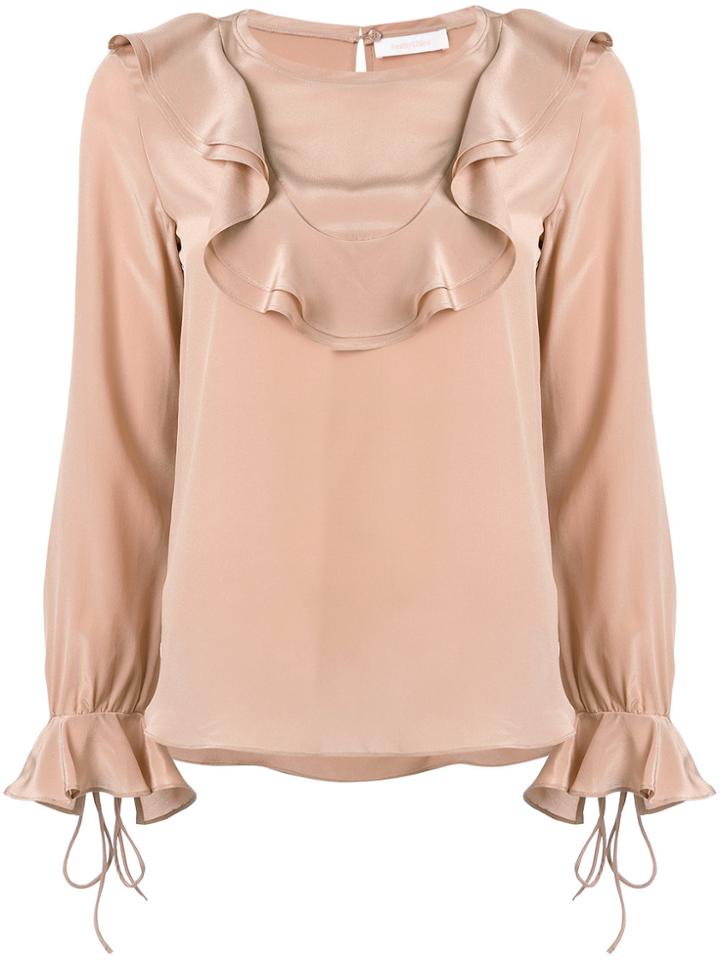 See By Chloé Frill Embroidered Blouse - Nude & Neutrals