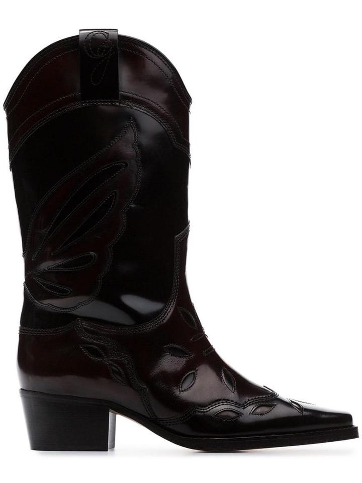Ganni Black Marlyn 45 Polished Leather Cowboy Boots