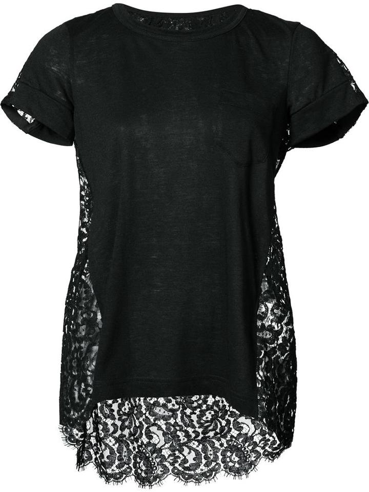 Sacai Floral Lace T-shirt, Women's, Size: 2, Black, Cotton/linen/flax/nylon/rayon