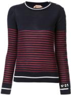 Nº21 Striped Buttoned Sleeve Sweater - Blue