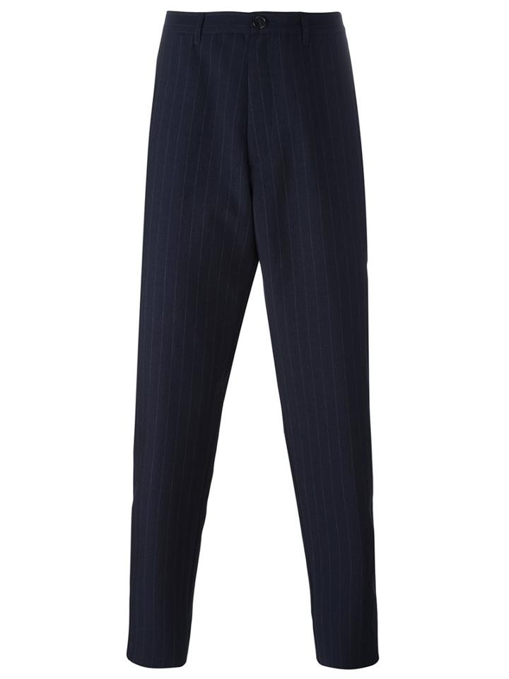 Raf Simons Pinstripe Trousers, Men's, Size: 46, Blue, Virgin Wool