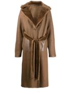 Liska Fur-trimmed Trench Coat - Brown