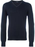 Fay V-neck Ribbed Sweater, Men's, Size: 56, Blue, Virgin Wool