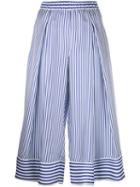 P.a.r.o.s.h. - Striped Cropped Trousers - Women - Silk - L, Blue, Silk