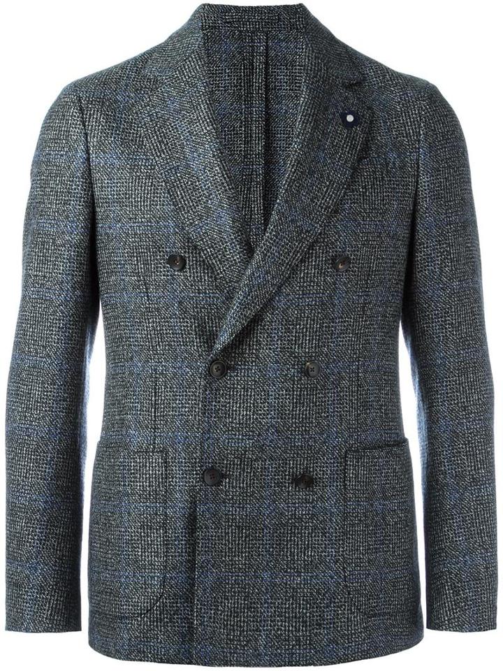 Lardini Double-breasted Patch Pockets Blazer, Men's, Size: 46, Grey, Wool