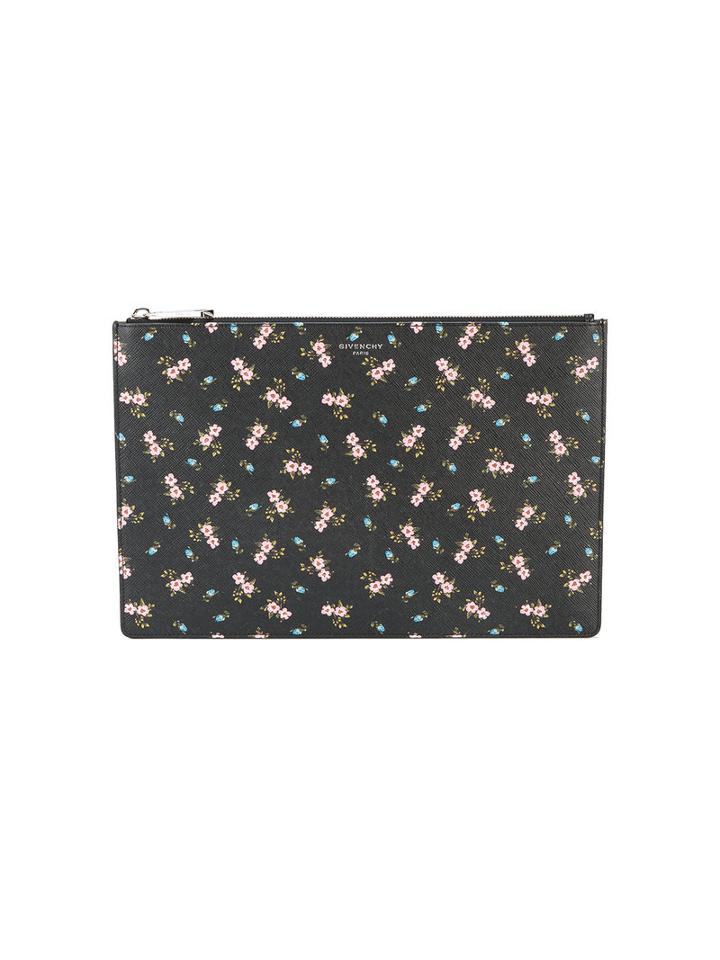 Givenchy Flower Print Pouch, Women's, Black, Cotton/polyurethane/polyester