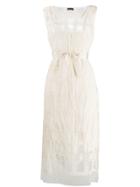 Ermanno Ermanno Embroidered V-neck Midi Dress - Neutrals