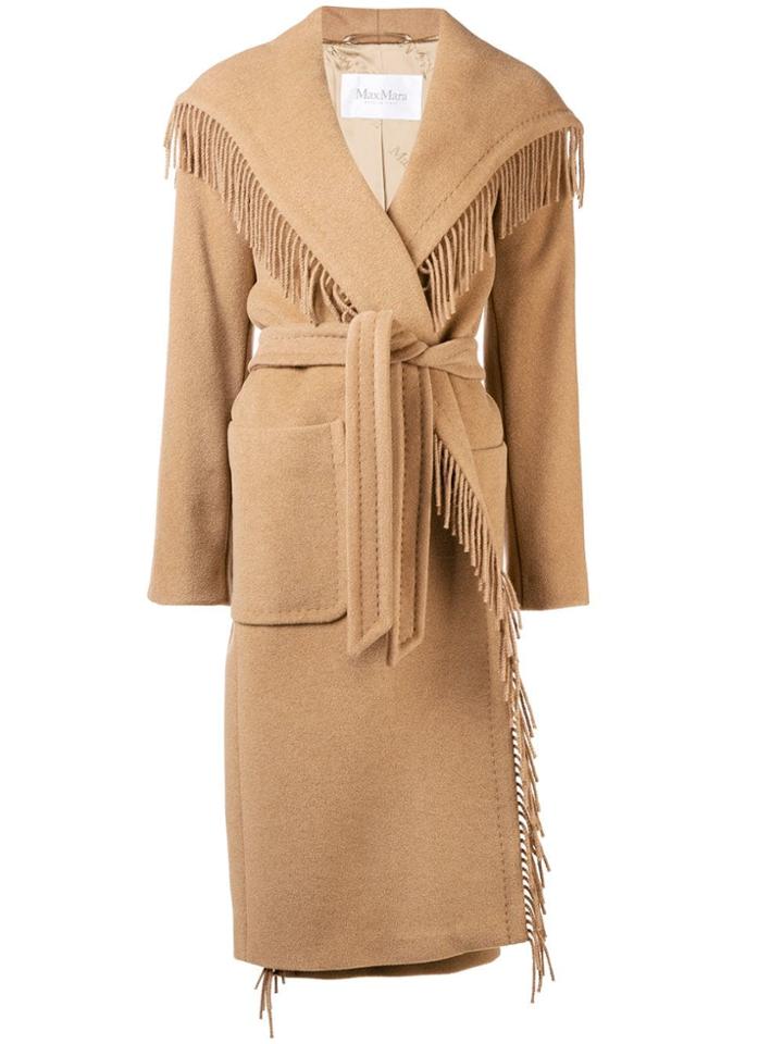 Max Mara Fringed Belted Robe Coat - Nude & Neutrals