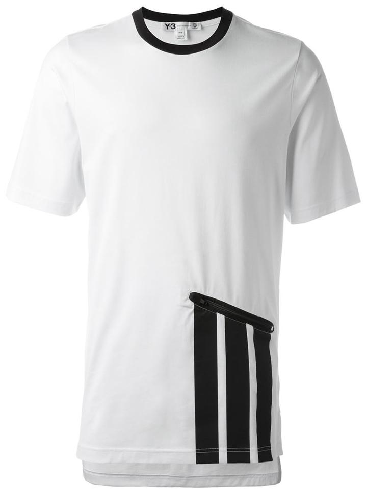 Y-3 Zip Detail T-shirt, Men's, Size: Small, White, Cotton