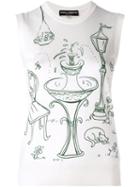 Dolce & Gabbana Garden Print Knit Top, Women's, Size: 38, White, Silk