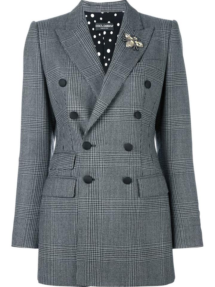 Dolce & Gabbana Prince Of Wales Check Blazer, Women's, Size: 38, Grey, Silk/acrylic/glass