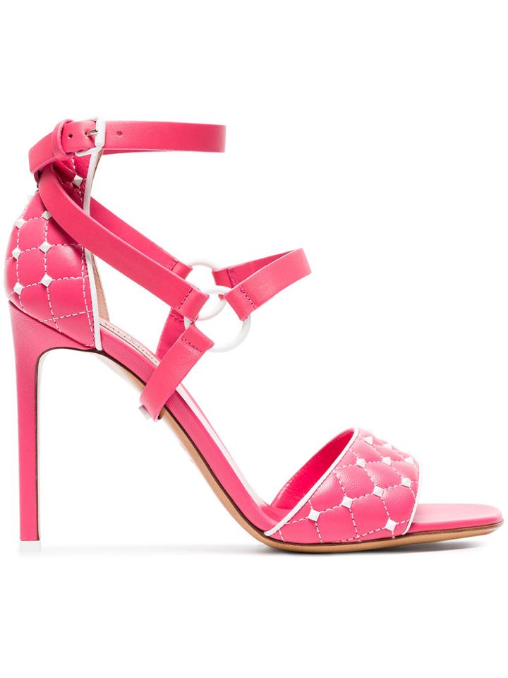 Valentino Pink Rockstud Spike 105 Quilted Leather Sandals - Pink &