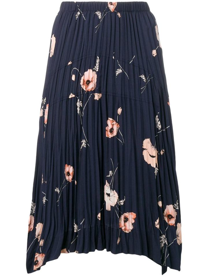 Vince Floral Pleated Skirt - Blue