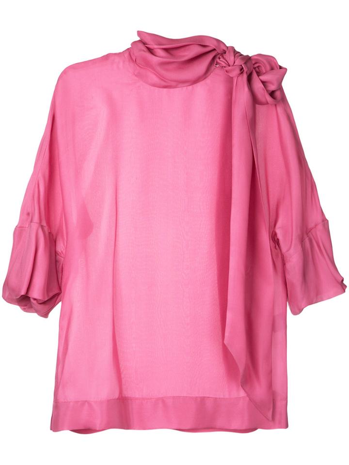 Paule Ka Tie Neck Woven Blouse - Pink & Purple