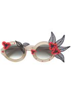 Linda Farrow Floral Motif Round Sunglasses - Green