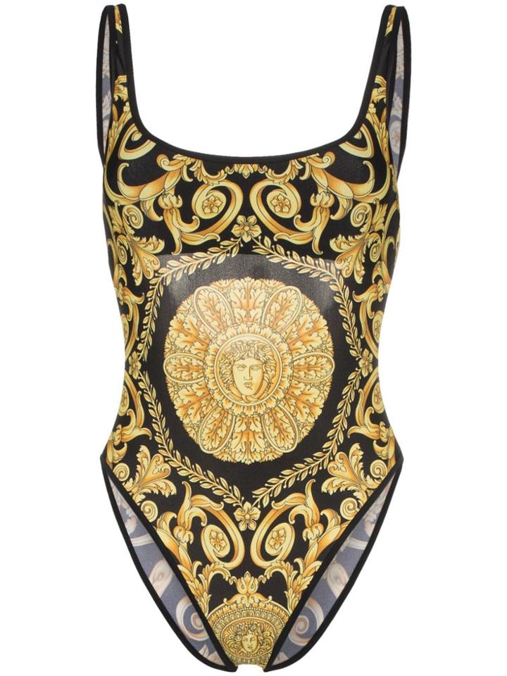Versace Backless Baroque Print Swimsuit - Black