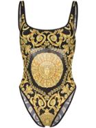 Versace Backless Baroque Print Swimsuit - Black