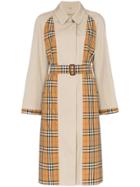 Burberry Guisley Check Print Panelled Cotton Trench Coat - Neutrals