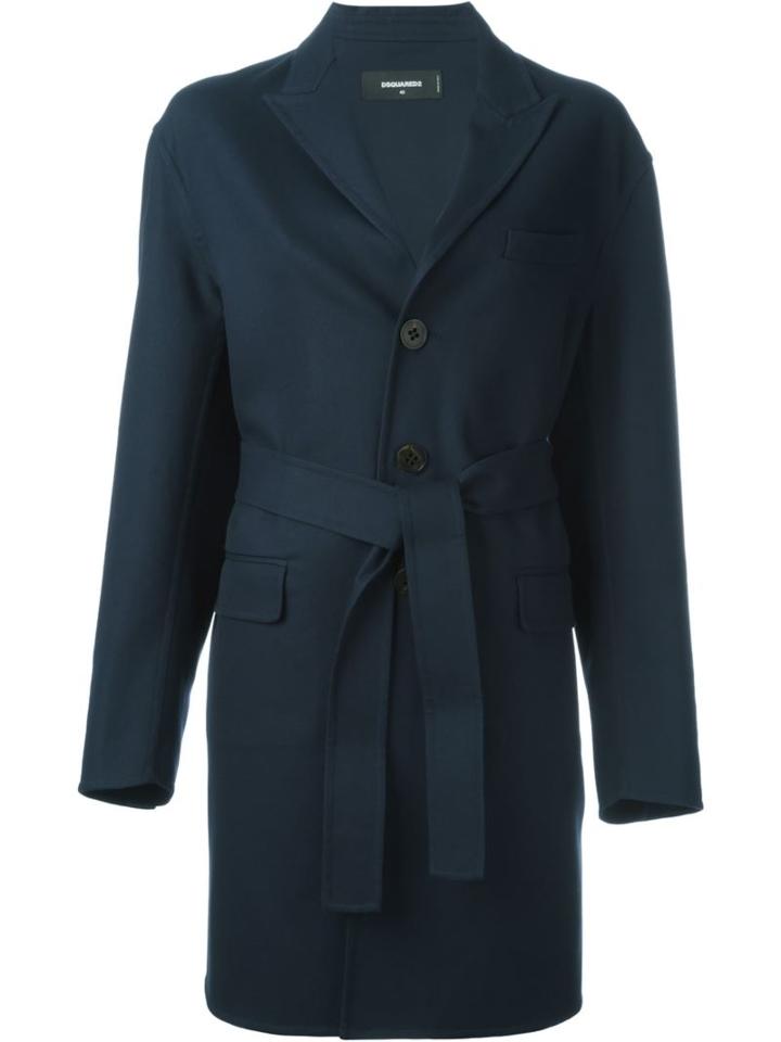 Dsquared2 Belted Coat, Women's, Size: 40, Blue, Cotton/polyamide/spandex/elastane/polyester