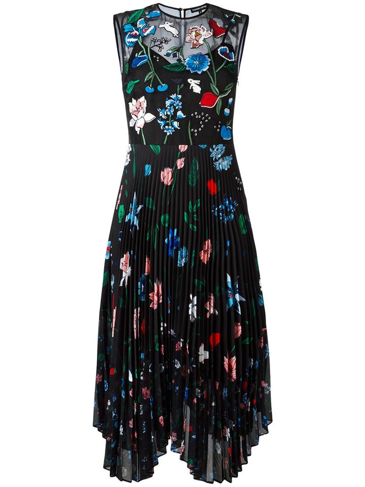 Markus Lupfer - Embroidered Garden 'savannah' Dress - Women - Silk/polyester/spandex/elastane - M, Women's, Black, Silk/polyester/spandex/elastane