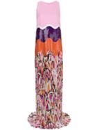 Emilio Pucci Sequin Printed And Pleated Gown - Pink & Purple